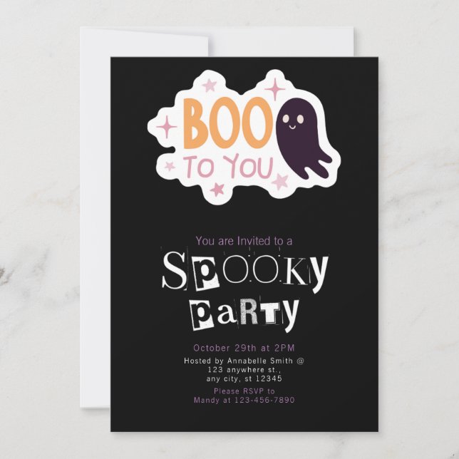 Boo to You Ghost Modernes Minimalistisches Hallowe Einladung (Vorderseite)