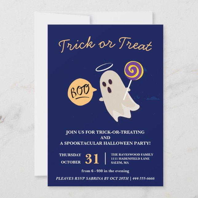 Boo Trick oder Treat Halloween-Party Einladung (Vorderseite)