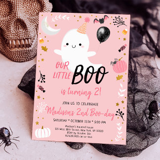 Boo verwandelt zwei rosa Geisterhaus Geburtstag Einladung