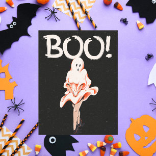 Boo! Vintag Ghost Costume Halloween Feiertagspostkarte