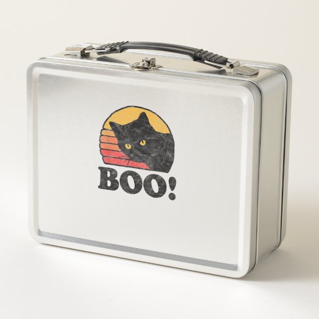 Boo! Vintagen Achtzigerjahre Katzenrücklauf erschü Metall Brotdose (Vorderseite)