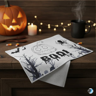 Boo! Vintages Halloween Black & White Geschirrtuch