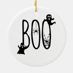 Boo Whimsical Geister & Spinne Halloween Keramik Ornament