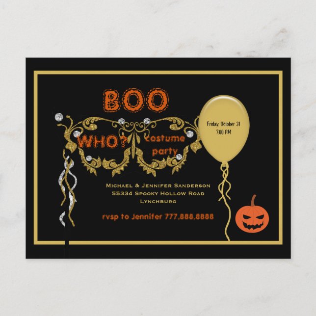 Boo Who? Halloween Costume Party Einladungspostkarte (Vorderseite)
