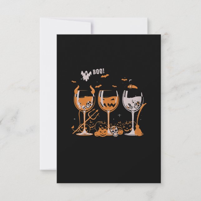Boo Wine Glass Pumpkin Skull Hexon Halloween Dankeskarte (Vorderseite)