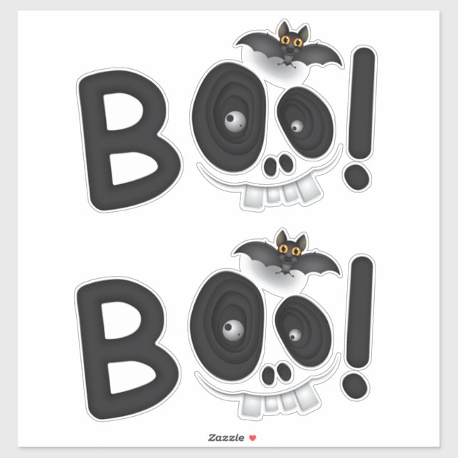 BOO with a Bite – Bat & Skull Halloween Lettering Aufkleber (Blatt)