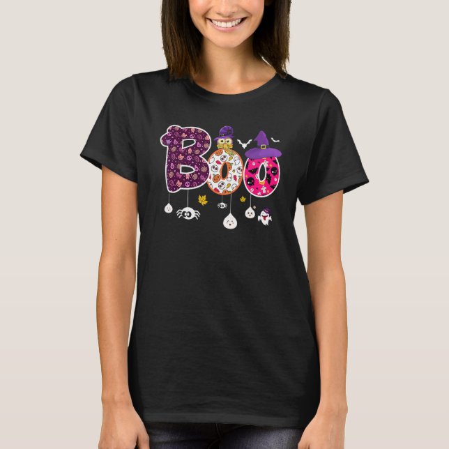 Boo With Spiders And Witch Hat Halloween 1 T-Shirt (Vorderseite)