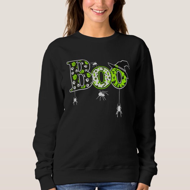 Boo With Spiders And Witch Hat Halloween Sweatshirt (Vorderseite)