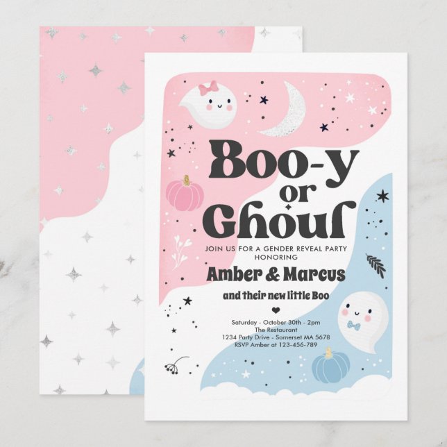 Boo-y oder Ghoul Halloween Ghost Gender Reveal Par Einladung (Vorne/Hinten)
