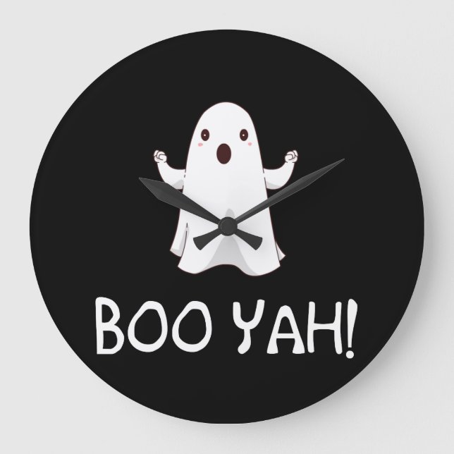Boo Yah Funny Halloween Ghost Große Wanduhr (Vorderseite)