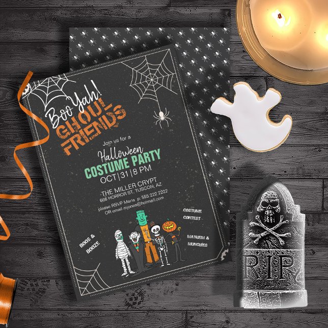 Boo Yah Ghoul Friends Halloween Monster ID684 Einladung (Front/Back In Situ)