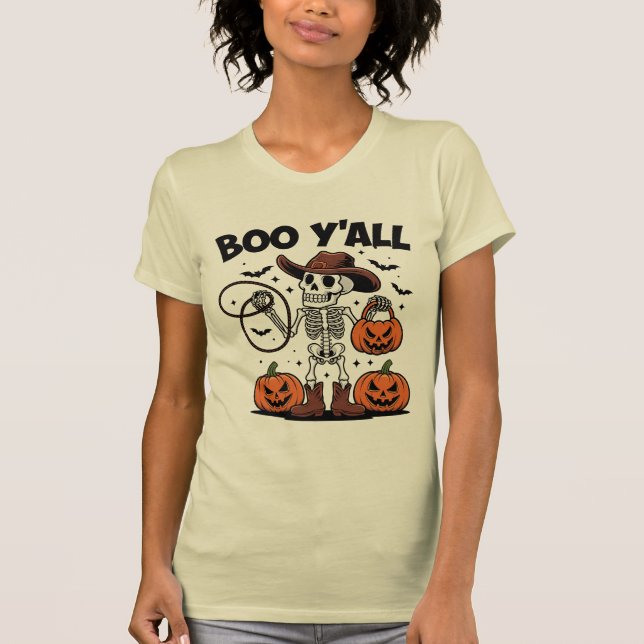 Boo Y'all Skeleton Cowboy Halloween T-Shirt (Vorderseite)