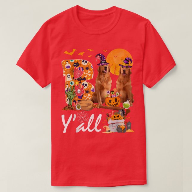 Boo Yall Three Golden Retriever Hunde Halloween Co T-Shirt (Design vorne)