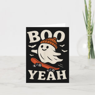Boo Yeah Funny Ghost in Beanie Skateboard Hallowee Karte