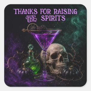 Boo Ze Night Gothic Skull Cocktail Quadratischer Aufkleber