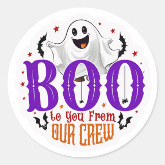 Boo zu dir vom Halloween-Aufkleber unserer Crew Runder Aufkleber