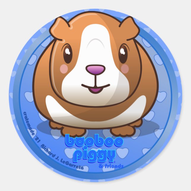 Booboo Piggy Round Blue Aufkleber (Vorderseite)