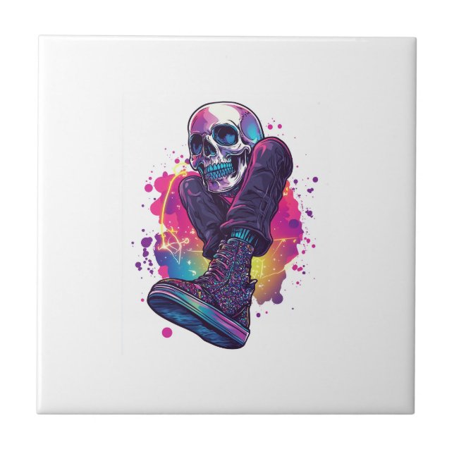 Boogie Bones � Lustiger 70er Disco-Schädel Fliese (Vorderseite)