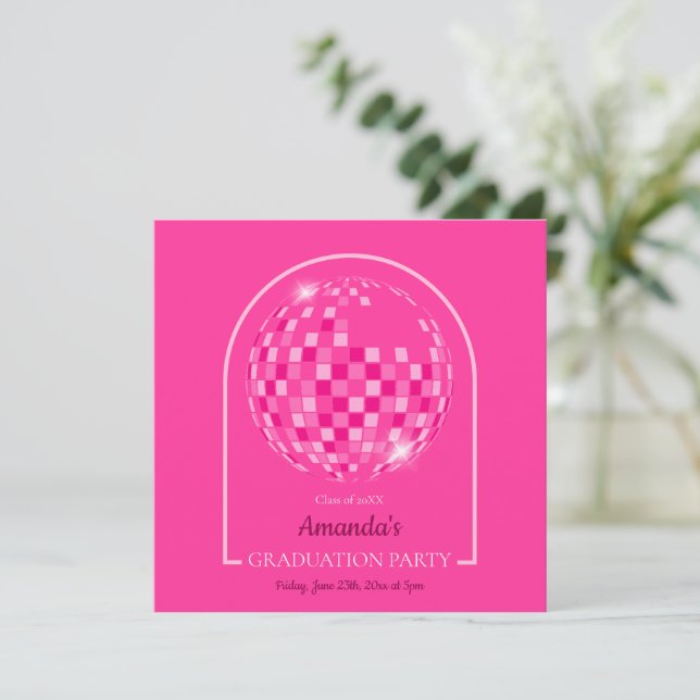 Boogie Graduation Party in Hot Pink Disco Einladung (Stehend Vorderseite)