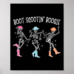Boogie Retro Western Skeleton Dancin Poster