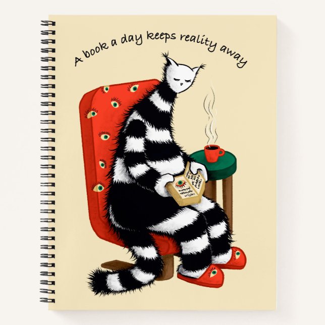 Book A Day Keeps Reality Away - Reading Cat Notizbuch (Vorderseite)