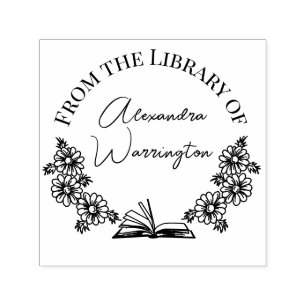 Book and Botanical Daisies #1 Library Script Name Permastempel