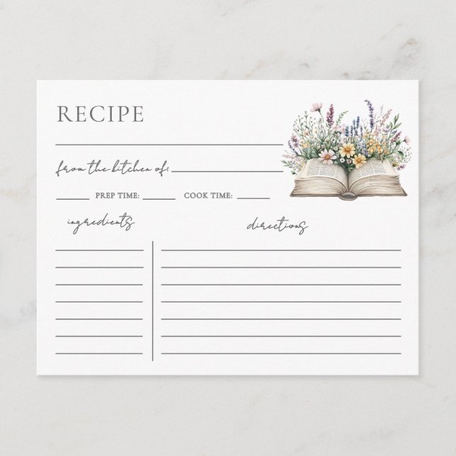 Book Bridal Shower Recipe Request Card Begleitkarte (Vorderseite)