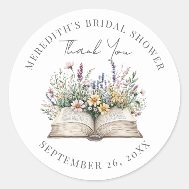 Book Bridal Shower Thank You Runder Aufkleber (Vorderseite)