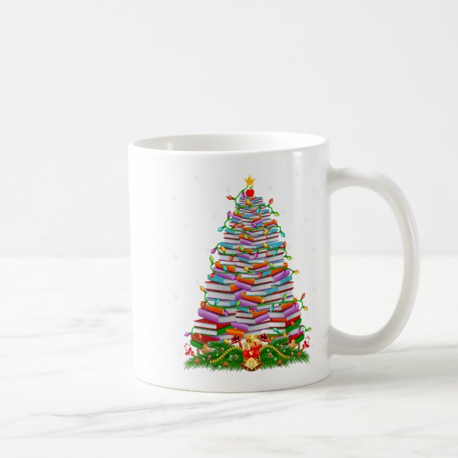 Book Christmas Tree Lights Book Lover Teacher Libr Kaffeetasse (Rechts)