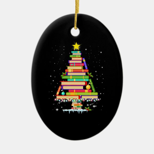 book christmas tree  merry christmas librarian keramik ornament (Vorne)