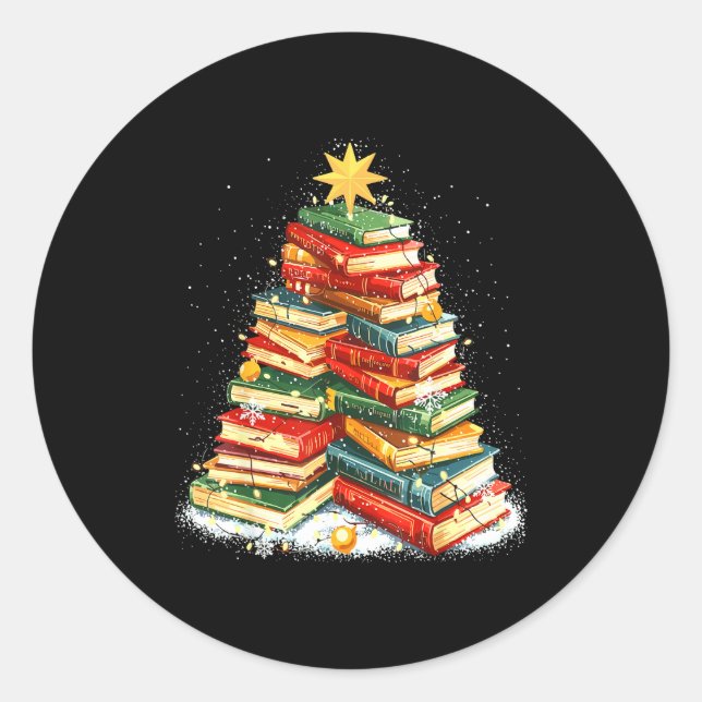 Book Christmas Tree Reading  Runder Aufkleber (Vorderseite)