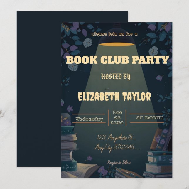 Book Club Party Invitation – Cozy Reading Night (Devant / Derrière)