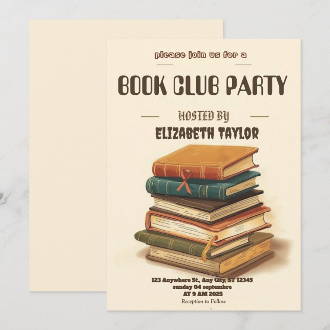 Book Club Party Invitation – Cozy Reading Night Einladung (Vorne/Hinten)