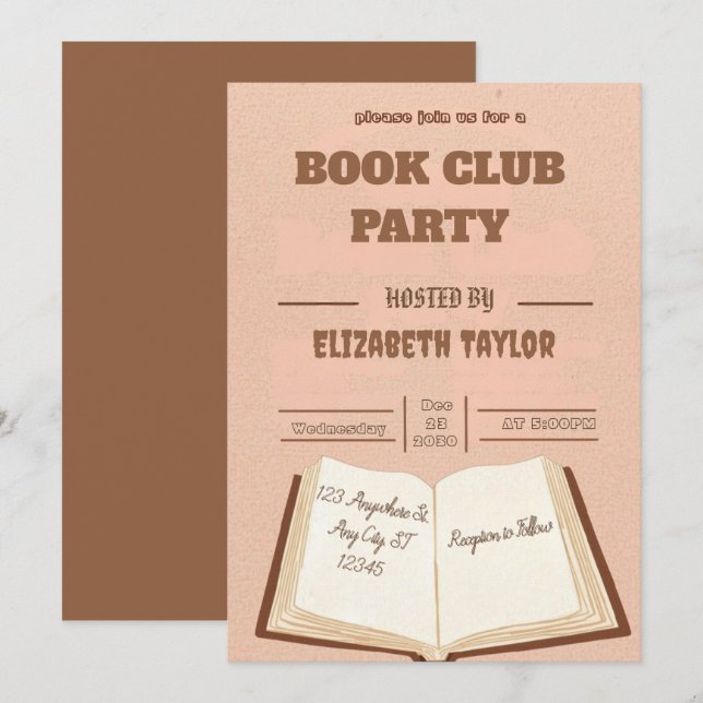 Book Club Party Invitation – Cozy Reading Night Einladung (Vorne/Hinten)