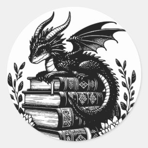 Book Dragon Fantasy Reader Buchbuch Liebhaber Runder Aufkleber