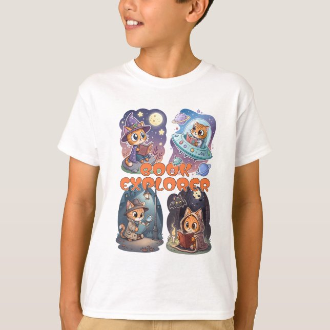 Book Explorer – Cute Cat Reading Adventure T-Shirt (Vorderseite)
