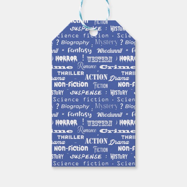 Book Genres Blue White Geschenkanhänger (Vorderseite)