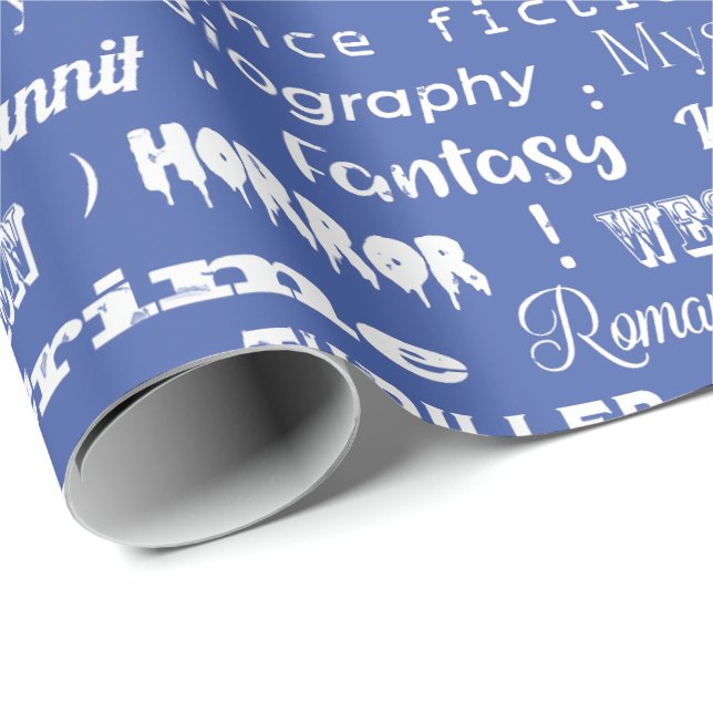 Book Genres Blue White Geschenkpapier (Rolleneckpunkt)