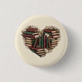 Book Heart Button | Vintage Aesthetic Reader Pin