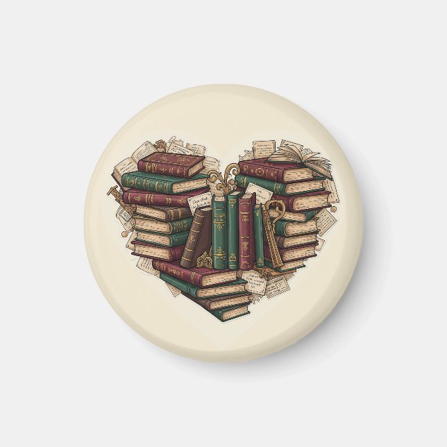 Book Heart Magnet | Vintage Aesthetic Reader Art (Vorne)