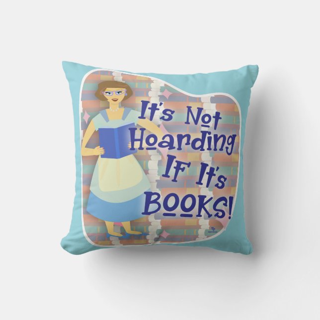 Book Hoarding Gal Retro Kitschy Cartoon Fun Kissen (Vorderseite)