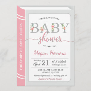 Book Library Gebäude Baby Girl Dusche Chic Pink Einladung