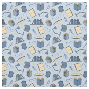 Book Lover Bookworm Blue Books and Reading Glasses Stoff