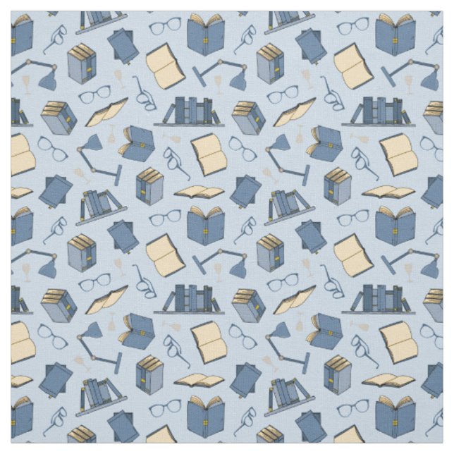 Book Lover Bookworm Blue Books and Reading Glasses Stoff (Muster)