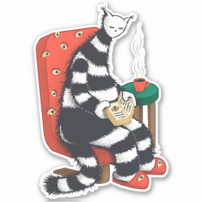 Book Lover Cat Art Sticker (Vorderseite)