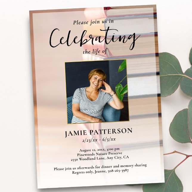 Book Lover Celebration of Life Your Photo Funeral Einladung (Von Creator hochgeladen)