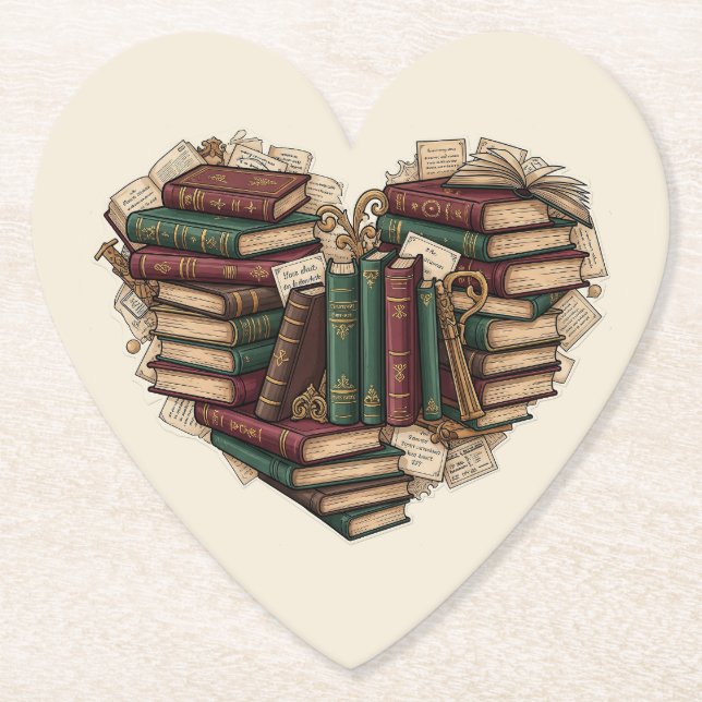 Book Lover Heart Paper Coaster Untersetzer (Vorderseite)