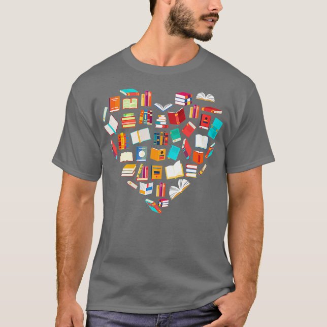 Book Lover Heart Shape Lesen Club Bibliothekar T-Shirt (Vorderseite)