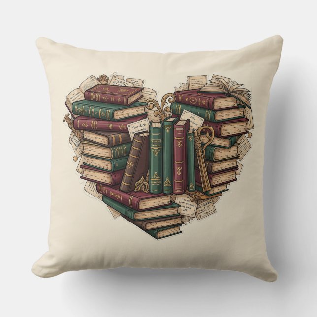 Book Lover Heart Throw Pillow Kissen (Vorderseite)
