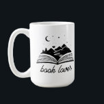 Book Lover  Kaffeetasse<br><div class="desc">Book lover with open book graphic  with stars,  moon,  mountains and heart,  perfect for romance,  fantasy and adventure</div>